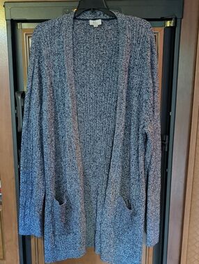Kim Rogers Navy Blue Open-Front Long Cardigan Sweater
